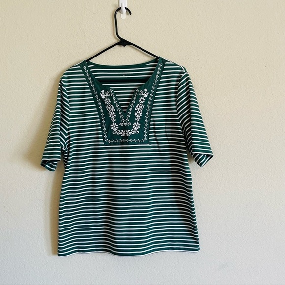 Croft&Borrow womans green peasant striped top size XL spring prairie florals - Picture 3 of 12